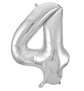 Number 4 Silver 86cm (34 inch) Decrotex Foil Balloon