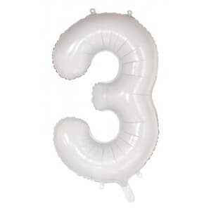 Number 3 White 86cm (34 inch) Decrotex Foil Balloon