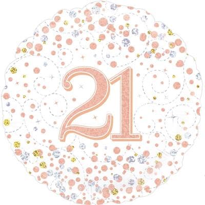 Oaktree 21st Sparkling Fizz Birthday White and Rose Gold 45cm Foil