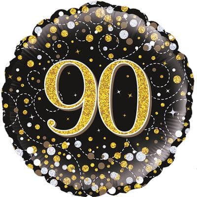 Oaktree 90th Sparkling Fizz Birthday Black and Gold 45cm Foil