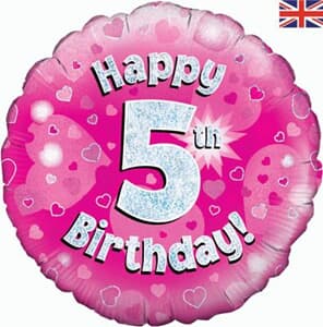 Oaktree Happy 5th Birthday Pink Holographic 45cm Foil