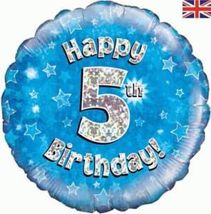 Oaktree Happy 5th Birthday Blue Holographic 45cm Foil