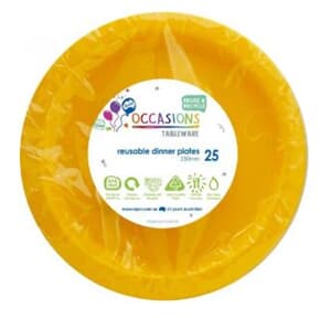 Plastic Dinner Plate 23cm Yellow 25 pack