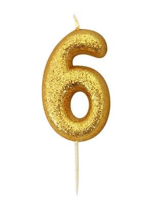 Candle Gold Glitter Numeral 6 - 7cm tall
