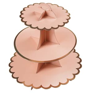 3 Tier Cup Cake Stand 35cm high Light PinkW/ Gold Edge
