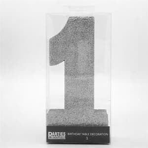 Foam Glitter Number 1 Centerpiece Silver with adhesive base.