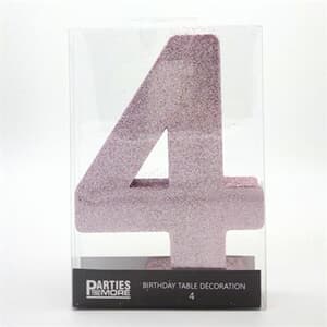 Foam Glitter Number 4 Centerpiece Light Pink with adhesive base