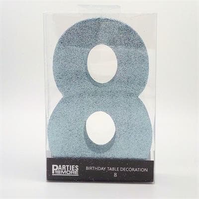 Foam Glitter Number 8 Centerpiece Light Blue with adhesive base