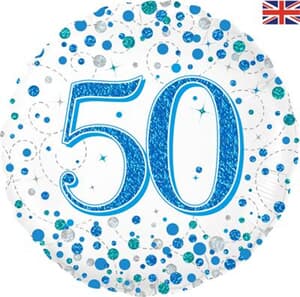 Oaktree 50 Birthday Blue Sparkling Fizz Holographic 45cm Foil