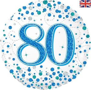 Oaktree 80 Birthday Blue Sparkling Fizz Holographic 45cm Foil