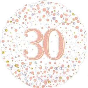 Oaktree 30th Sparkling Fizz Birthday White and Rose Gold 45cm Foil