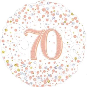 Oaktree 70th Sparkling Fizz Birthday White and Rose Gold 45cm Foil