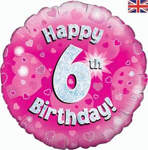 Oaktree Happy 6th Birthday Pink Holographic 45cm Foil