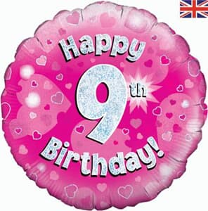 Oaktree Happy 9th Birthday Pink Holographic 45cm Foil