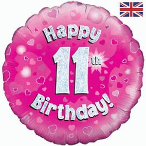 Oaktree Happy 11th Birthday Pink Holographic 45cm Foil