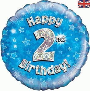 Oaktree Happy 2nd Birthday Blue Holographic 45cm Foil