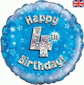 Oaktree Happy 4th Birthday Blue Holographic 45cm Foil