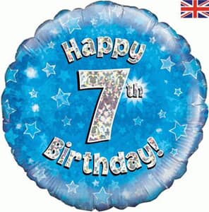 Oaktree Happy 7th Birthday Blue Holographic 45cm Foil
