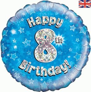 Oaktree Happy 8th Birthday Blue Holographic 45cm Foil