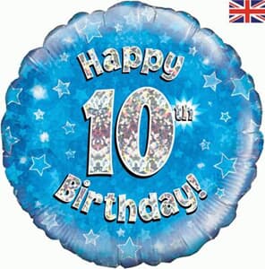 Oaktree Happy 10th Birthday Blue Holographic 45cm Foil