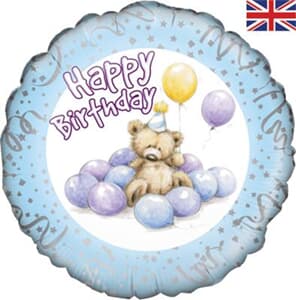Oaktree Cute Bear Happy Birthday Blue 45cm Foil