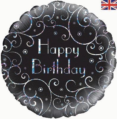 Oaktree Birthday Black Swirls Holographic 45cm Foil