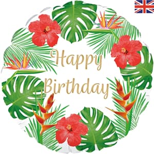 Oaktree 18inch Tropical Happy Birthday White 45cm Foil