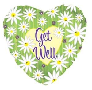 Get Well Stripes and Daisy Heart Foil balloon 11cm