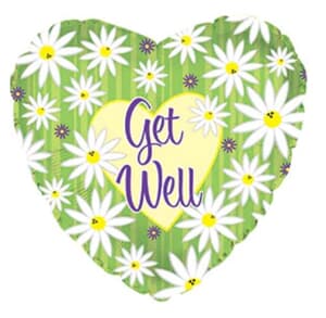 Get Well Stripes and Daisy Heart Foil balloon 11cm