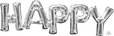 SuperShape Phrase HAPPY Silver 66cm x 25cm