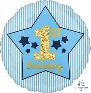 Boy First Birthday Blue and Gold 45cm Foil Balloons