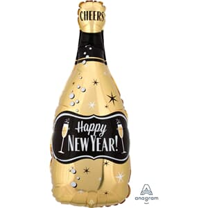 Happy New Year Gold & Black Bubble Foil Bottle 25cm x 66cm