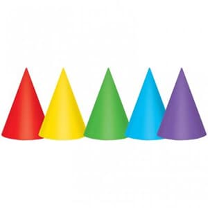 Party Hats Cone 17.75cm Paper Assorted Primary Colours also use item 202127