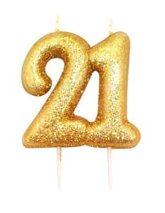 Candle Gold Glitter Numeral Age 21 - 7cm tall