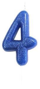 Candle Blue Glitter Numeral 4 - 7cm tall