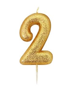 Candle Gold Glitter Numeral 2 - 7cm tall
