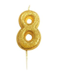 Candle Gold Glitter Numeral 8 - 7cm tall