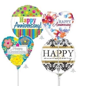 Assorted 4" (10cm) Printed Foil Balloons Flat Anniversary.