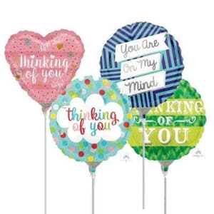 Assorted 4" (10cm) Printed Foil Balloons Flat Thinking Of You.