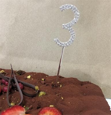 Cake Topper Silver Rhinestone Crystal 4.5cm Metal Number 3