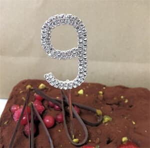 Cake Topper Silver Rhinestone Crystal 4.5cm Metal Number 9