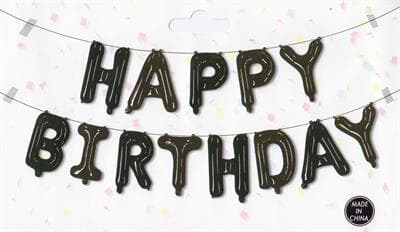 Happy Birthday Kit Set Black 13 x 16" 40cm Letters ribbon /straw included