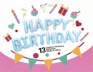 Happy Birthday Kit Set Light Blue 13 x 16" 40cm Letters ribbon/straw  included