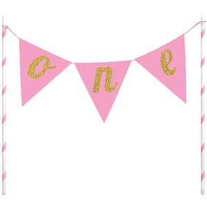 1srt Birthday Banner Cake Topper Pink. 28cm