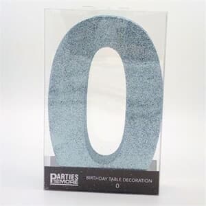 Foam Glitter Number 0 Centerpiece Light Blue with adhesive base #