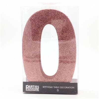 Foam Glitter Number 0 Centerpiece Rose Gold with adhesive base