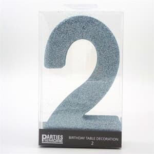 Foam Glitter Number 2 Centerpiece Light Blue with adhesive base