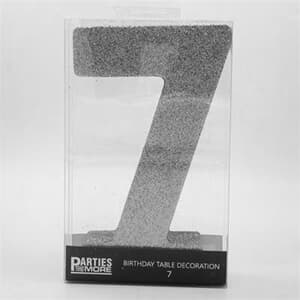 Foam Glitter Number 7 Centerpiece Silver with adhesive base.