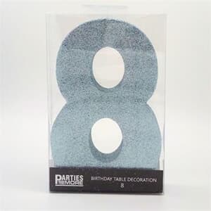 Foam Glitter Number 8 Centerpiece Light Blue with adhesive base
