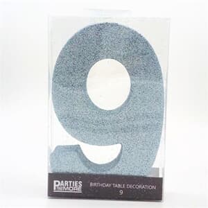 Foam Glitter Number 9 Centerpiece Light Blue with adhesive base